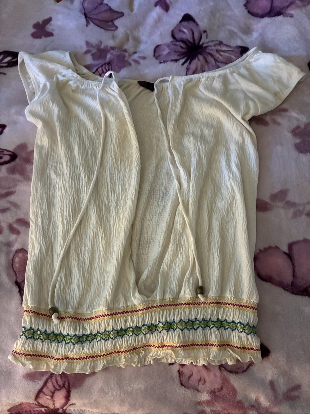 Hollister Cream Off-Shoulder Embroidered Boho Top